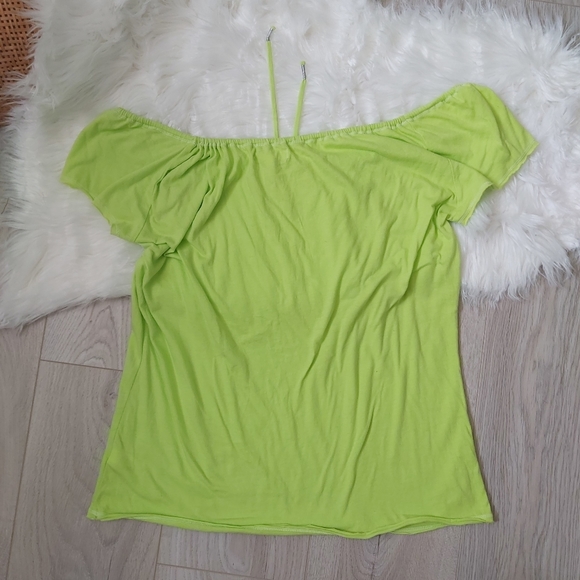 Aeropostale Neon Cotton Green Off the Shoulder tshirt - Picture 3 of 7